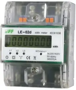 3-фазный счётчик электроэнергии FF LE-02D совместимый с MID 63A 230/400V с ЖК-дисплеем