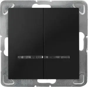 Wall switch Ospel IMPRESJA two-group candle-style switch with blue backlight black metallic ŁP-2YS/m/33