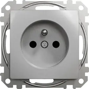 Розетка 2P+PE с защитными шторками, безвинтовые зажимы, Schneider Electric Sedna Design SDD113012, серебристый алюминий