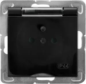 Ospel electrical outlet GPH-1YZP/m/33/d splash-proof with grounding and safety shutters, transparent cover, black metallic