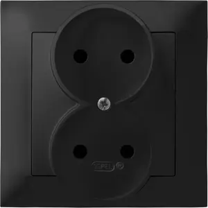 Ospel electrical double socket GP-2Y/33 complete with frame, black metallic