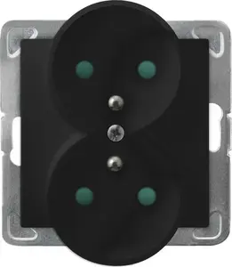 Socket Ospel GP-2YRZP/m/33 double grounded with shutters module without frame black metallic