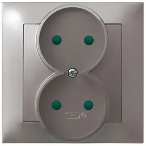 Розетка Ospel GP-2YP/23 — 16 A, титан, IP20, 84×84×45 мм