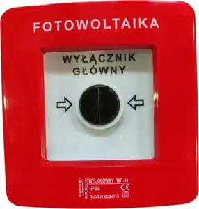 Ugunsdrošības slēdzis DZIEW WF-1s 911440 fotovoltāikai, virsmas montāža, 2 strāvas ķēdes, 12A, NC-NO