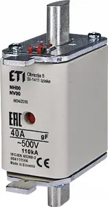 Fuse link Etipo NH00/WT-00 (004111144) gF 40 A 500 V — industrial fast-acting