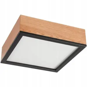 Потолочный светильник LAMKUR Oak Square 48819, 2×15 Вт, цоколь E27, дуб/черный
