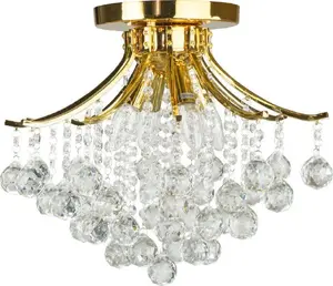 Griestu lampa Mdeco 5191/4 TR — metāla korpuss ar zelta apdari un kristālu elementiem, 4-lampu
