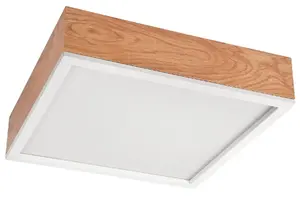 Griestu lampa LAMKUR Oak Square 49038 — 4×15W E27, ozola/balta apdare