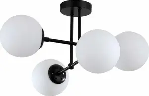 Pendant lamp Light Prestige Roma black with milky glass molecular shades — model 71975-uniw