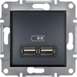 Розетка с USB-зарядкой Schneider Electric Asfora 2.1A (без рамки), антрацит EPH2700271