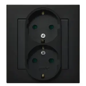 Socket-outlet Ospel GP-2RSP/33 Black — 16 A, IP20, 84×48×90 mm