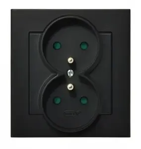 Розетка Ospel GP-2RZP/33 черная — 16 А, IP20, 84×45×90 мм