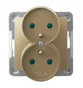 Розетка Ospel GP-2YRZP/m/28, золотая, 16 A, IP20, 71×71×45 мм