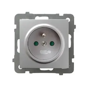 Розетка Ospel GP-1GZP/m/18, серебристая, 16 A, IP20, 71×71×39 мм