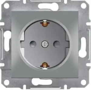 Розетка Schneider Electric Asfora одиночная Schuko с защитными шторками, алюминиевый цвет (EPH2900261)