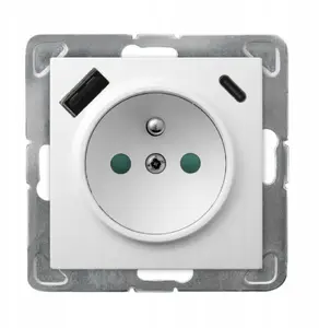 Ospel IMPRESJA vienvietīga pieslēgvieta ar zemējumu un aizsargžalūzijām, ar USB A+C lādētāju, balta