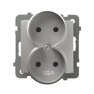 Розетка Ospel GP-2GR/m/18, 16 A, IP20, серебристая, 71×71×48 мм