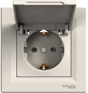 Schneider Electric Asfora одиночная встраиваемая розетка с крышкой, кремовая (EPH3100123)