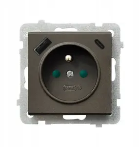 Socket (single) Ospel SONATA with grounding and protective shutters, USB A+C charger, chocolate metallic finish (GP-1RZPUSBAC/m/40)