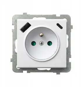 Electrical Wall Socket Ospel SONATA single with grounding, protective shutters and USB A+C charger, white matte