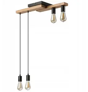 Griestu lampa LAMKUR Cortina 50515, 4×15W E27, ozols/melns