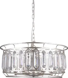 Pendant lamp Italux Priscilla glamour silver, model PND-43388-6B — 6‑light hanging lamp