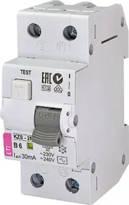 Дифференциальный автомат Eti-Polam KZS-2M 2P 6A B 30 мА тип AC (002173101)