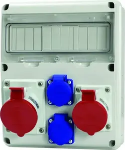 Surface-mounted construction distribution box Scame Enerbox 11-module with 1×32A/5P, 1×16A/5P and 2×230V, IP44–54, grey