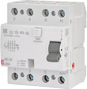 Дифференциальный автомат 4P 25A 0,03A тип A 6kA EFI6‑P4 A 25/0.03 от Eti-Polam