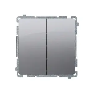 Electrical switch Kontakt-Simon BMW5.01/21, stainless steel finish, 250 V AC, 10 A, IP20/IP44, 75×41 mm