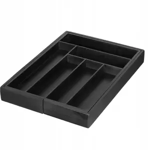 Brunbeste bamboo expandable cutlery drawer organizer BB-3801, black, adjustable compartments