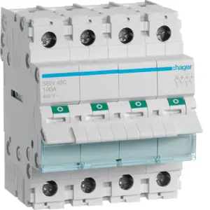 Автоматический выключатель Hager SBN490, 4-полюсный, ток 100 А, IP20