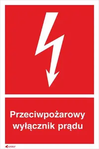Fire safety power cut sign ANRO 31P/F1/FS — 150 x 205 mm metal plate