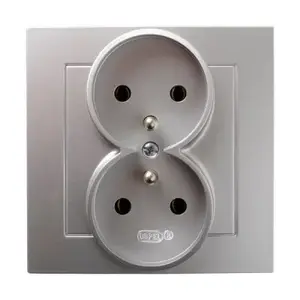 Розетка Ospel GP-2GZ/18, 16 A, IP20, серебристая, 84×84×45 мм