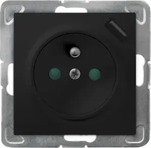 Ospel IMPRESJA single socket with grounding and shuttered contacts, integrated USB charger, black metallic GP-1YZPUSB/m/33