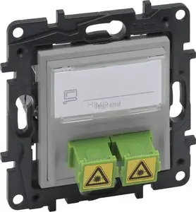 Wall-mounted Legrand Niloe Step fiber optic outlet 2x SC/APC double aluminum (model 863371)