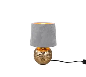 Table lamp No name TRIO Sophia E14, ceramic & velvet, gold/grey, 1×E14 up to 40W, H 260 mm, Ø16 cm