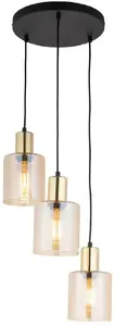 Подвесной светильник TK_LIGHTING Sierra 6667, 3 патрона E27, 3×15 Вт, золотой/янтарный