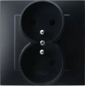 Ospel electrical double socket with earth GP-2ZZ/33, complete with frame, black metallic