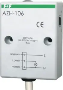 Twilight automatic switch FF AZH-106-12V 16A for 12V AC/DC, sensitivity 2–1000 lx, enclosed housing