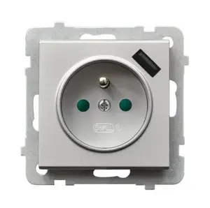 Kontaktligzda Ospel GP-1RZPUSB/m/38 ar USB, 16 A, IP20, 73×73×50 mm, sudrabota