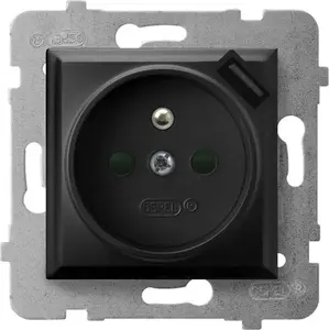 Kontaktligzda Ospel Aria GP-1UZPUSB/M/33 vienkārša ar zemējumu, aizsargžalūzijām un USB lādētāju 2,1A, melni metāliska