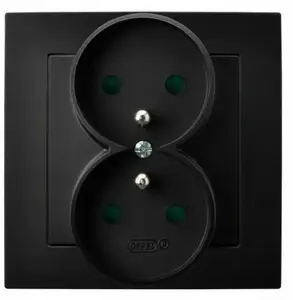 Double grounded power outlet Ospel GP-2GZP/33 with contact shutters, complete with frame, black metallic