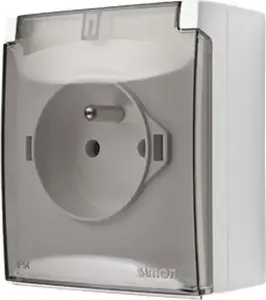 Socket outlet Kontakt-Simon Aquaclick single with earth, quick connectors, transparent flap IP44 white ACGZ1C/11A