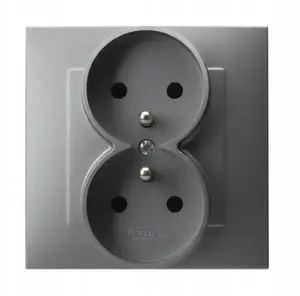 Double electrical socket with grounding Ospel GP-2ZZ/70 — complete set with frame, matte gray