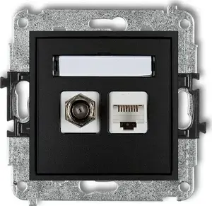 Антенный разъём F (SAT) и сетевой модуль Karlik 12MGFK — 1x RJ45 категория 5e, матовый чёрный