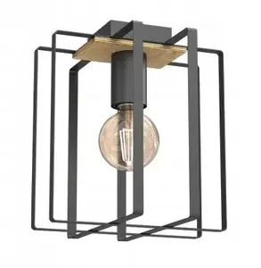 Griestu lampa Luminex Kortez 4459, 1×15W E27, melna ar koka elementiem