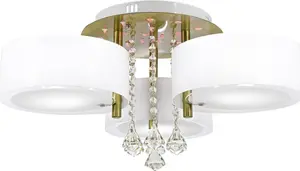 Griestu lampa Mdeco DRS8006/3 21QG ar kristālu akcentiem, balta un misiņa apdare, ēdamistabai