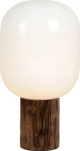 Galda lampa Markslojd Skene 108663 — 1x40W E27, koka pamatne, balts abažūrs