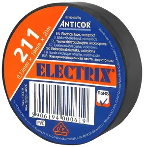 Elektroizolācijas lenta Anticor PCW melna 19 mm × 20 m